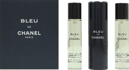 CHANEL Bleu De Eau De Toilette spray de viagem e duas recargas para homens 3x20ml 