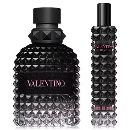 Valentino Uomo Born in Roma Conjunto de presente de viagem de 2 peças para homens - spray EDT de 3,4 onças + spray de viagem de 0,50 onças 3,90 fl oz